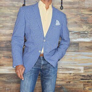 Bachrach Slim Fit 100% Cotton Dual Vent Blue Check Blazer Jacket 46R